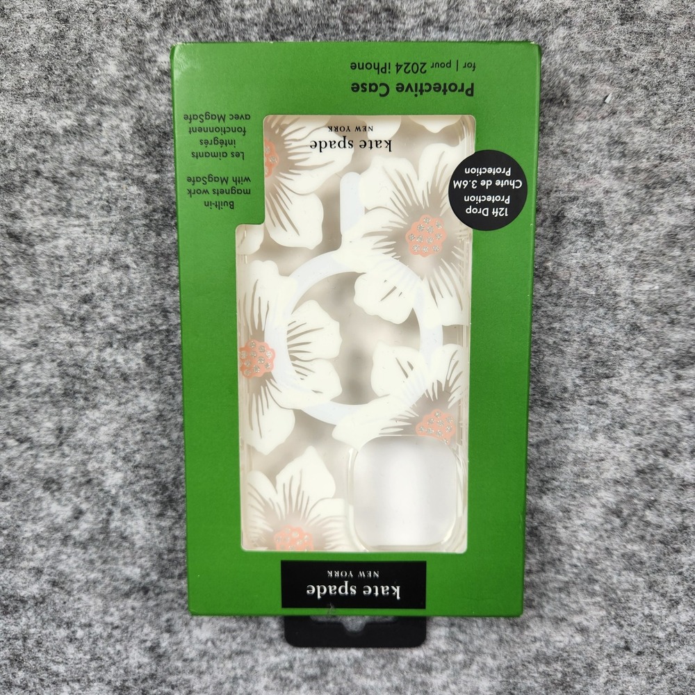 NEW Kate Spade iPhone 16 2024 Protective Case White Floral MagSafe Glitter Slim